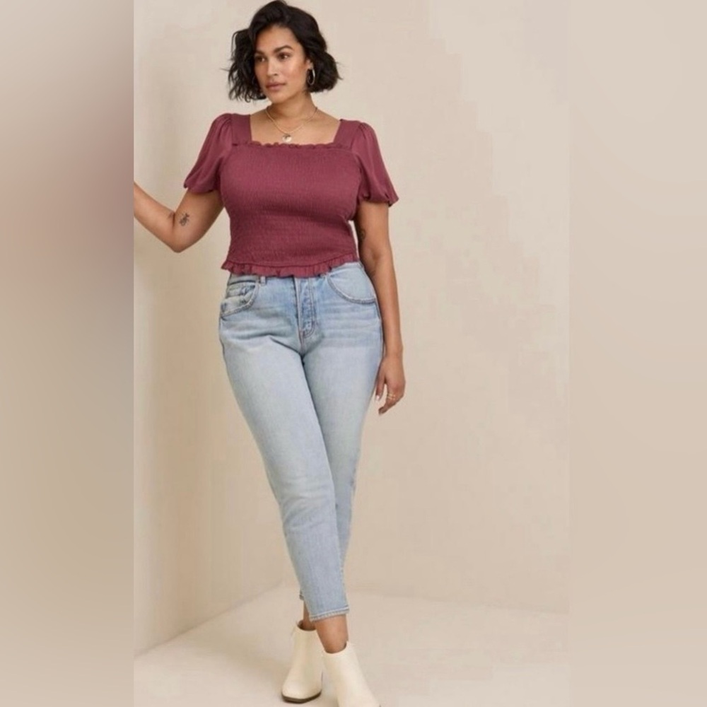 Torrid Stretch Challis Smocked Puff Sleeve Crop Top Size 5X New